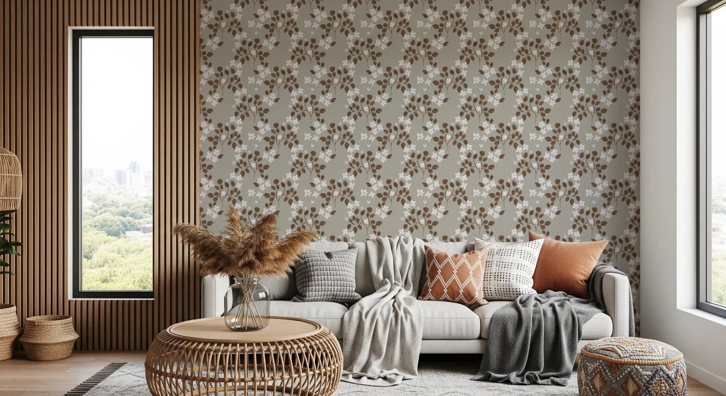 Neutral Bloom Rustic Grey white oil painted Pattern Wallpaper⁠