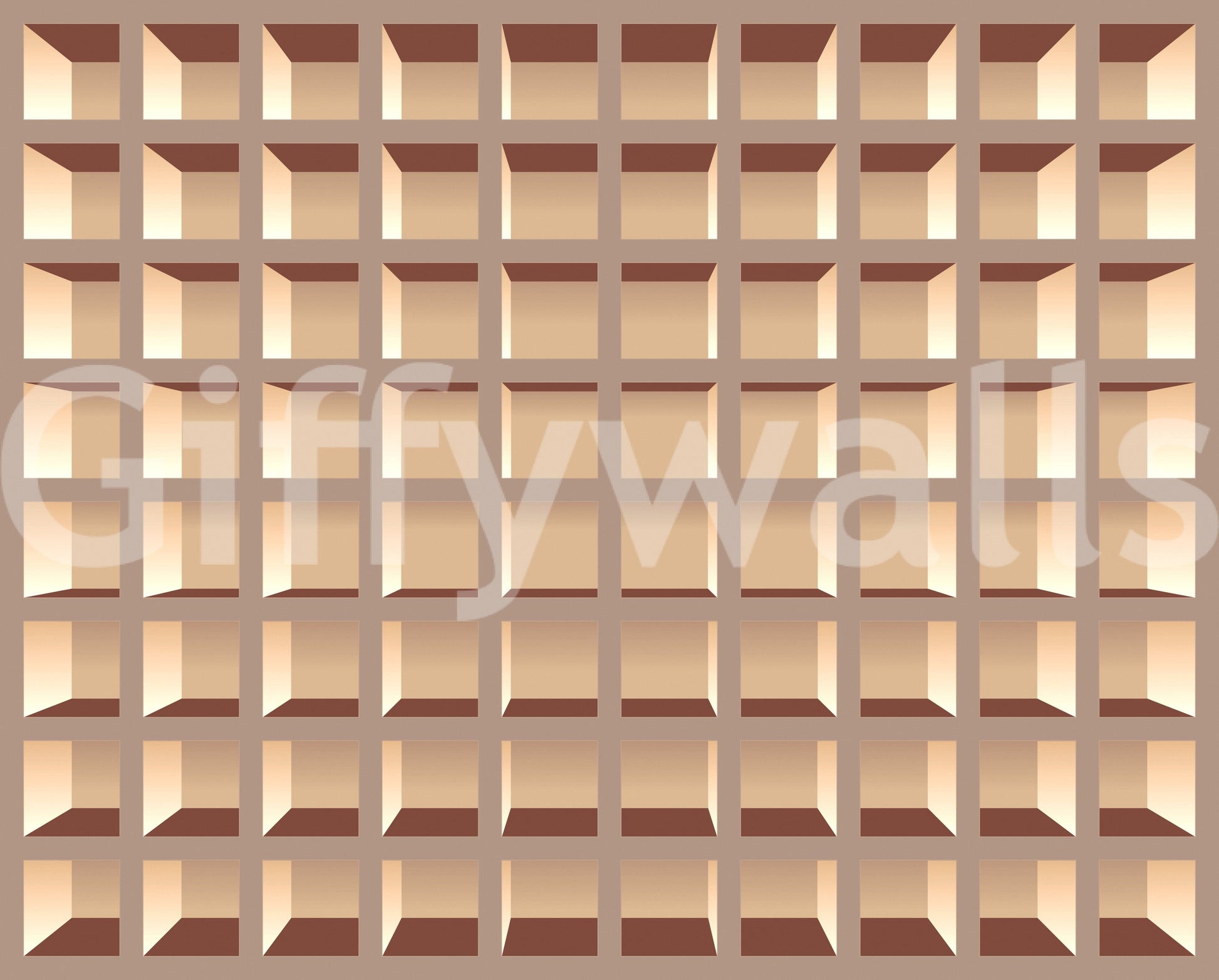 Neutral library bookcase mural for bedroom corner, soft beige tones