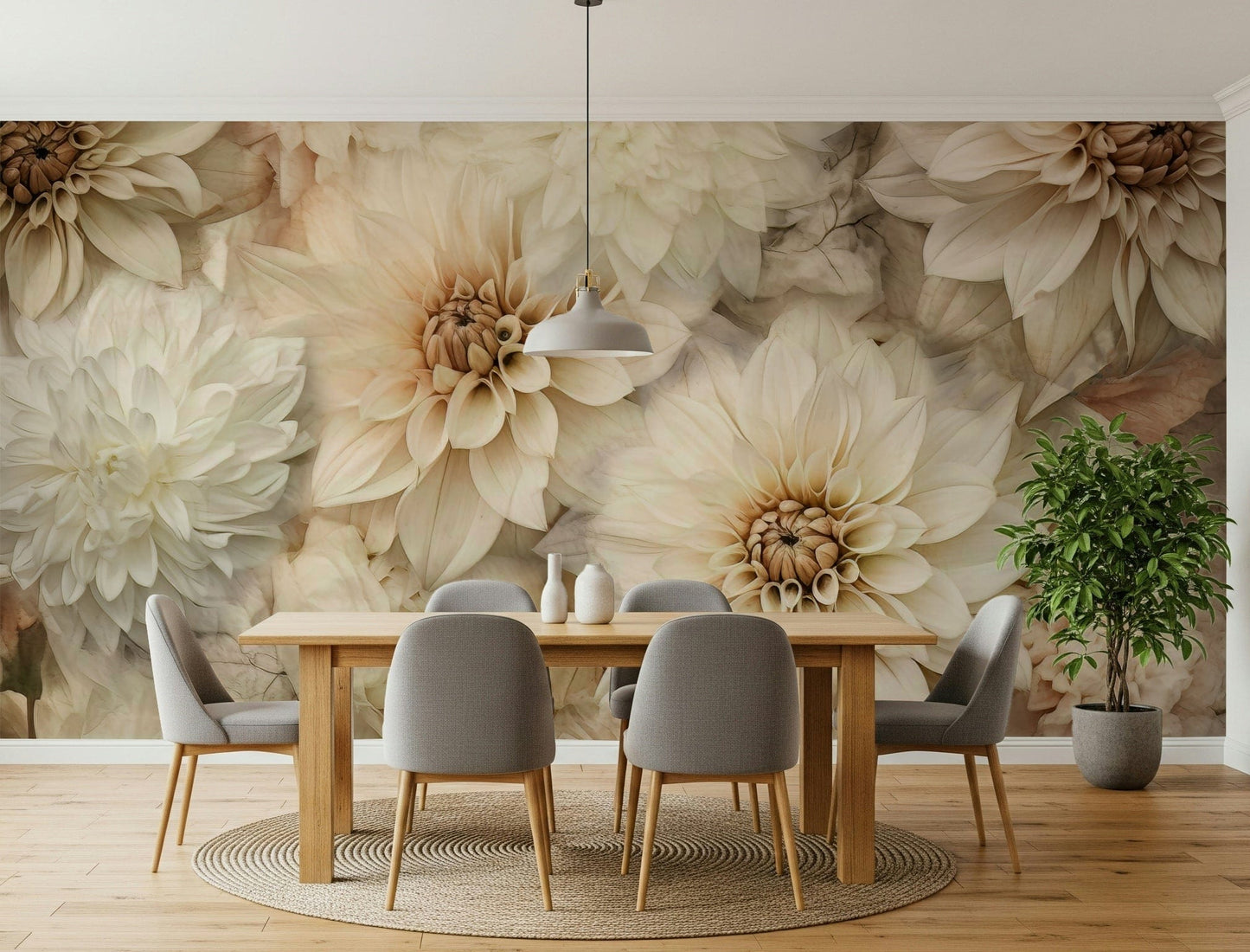 A beautiful modern art wall mural of delicate flowers.


