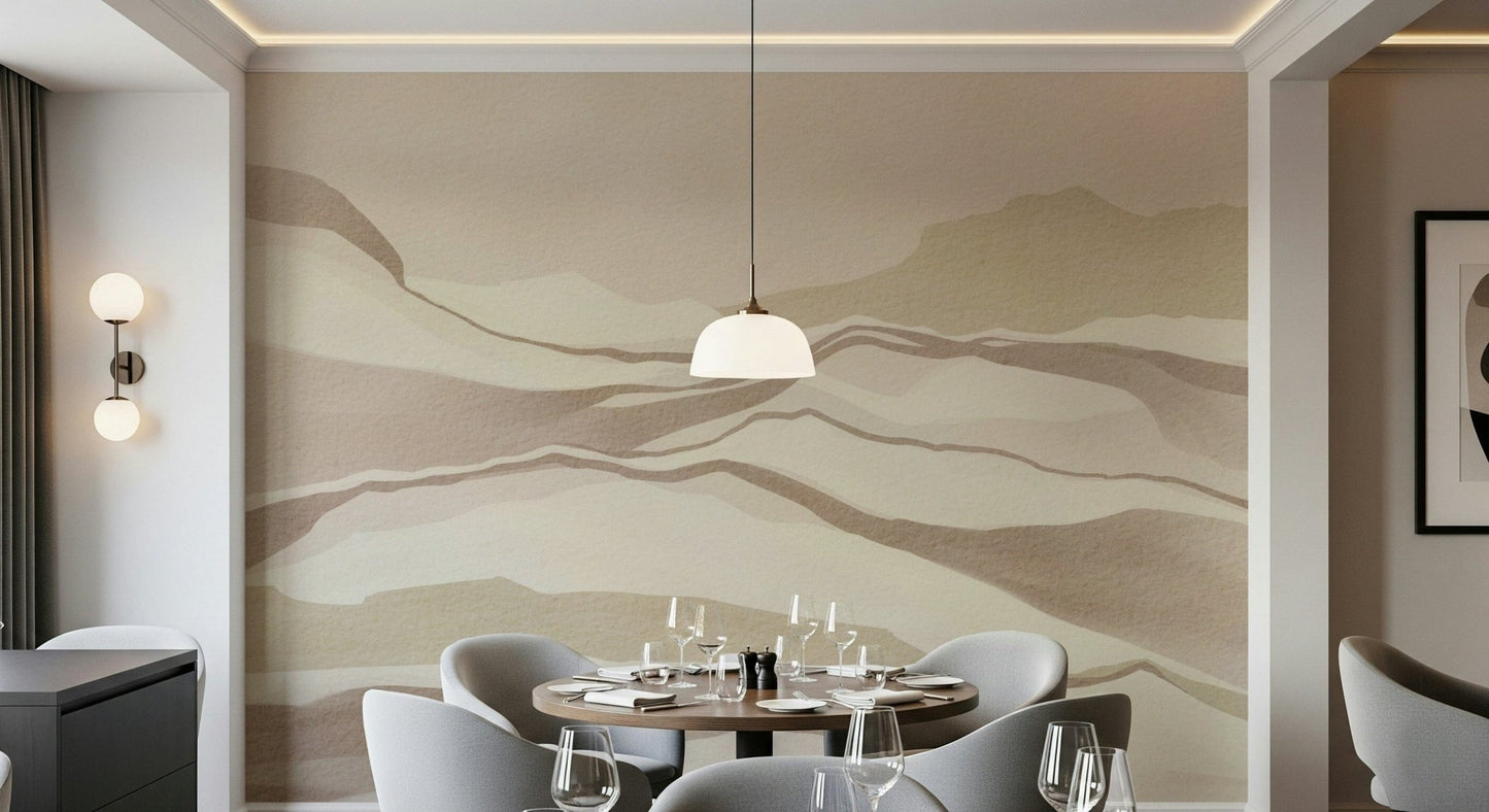 Elegant wall covering presenting fluid desert lines called Neutral Desertscape.