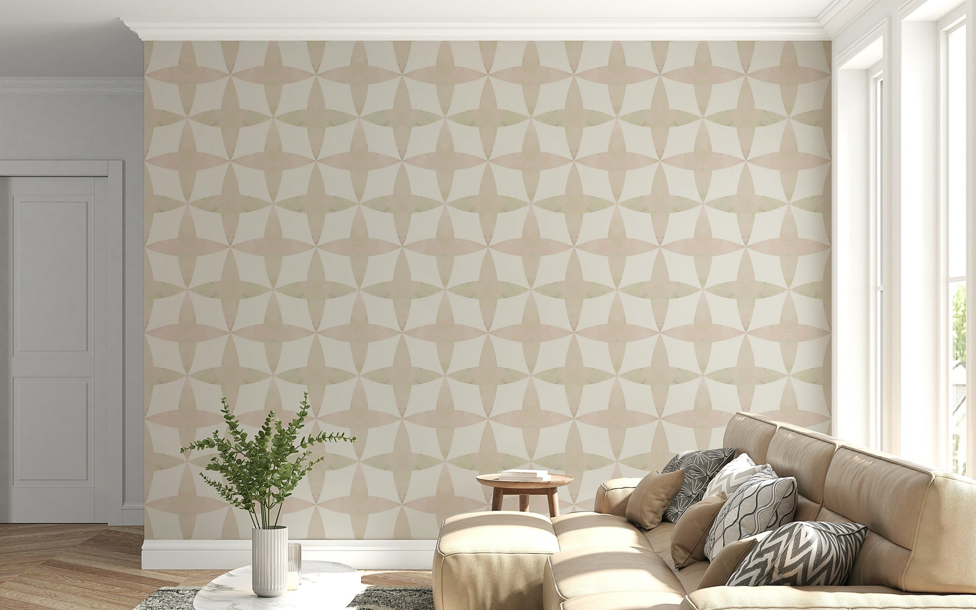 Diamond lattice wall decor, giving a clean, tailored finish.