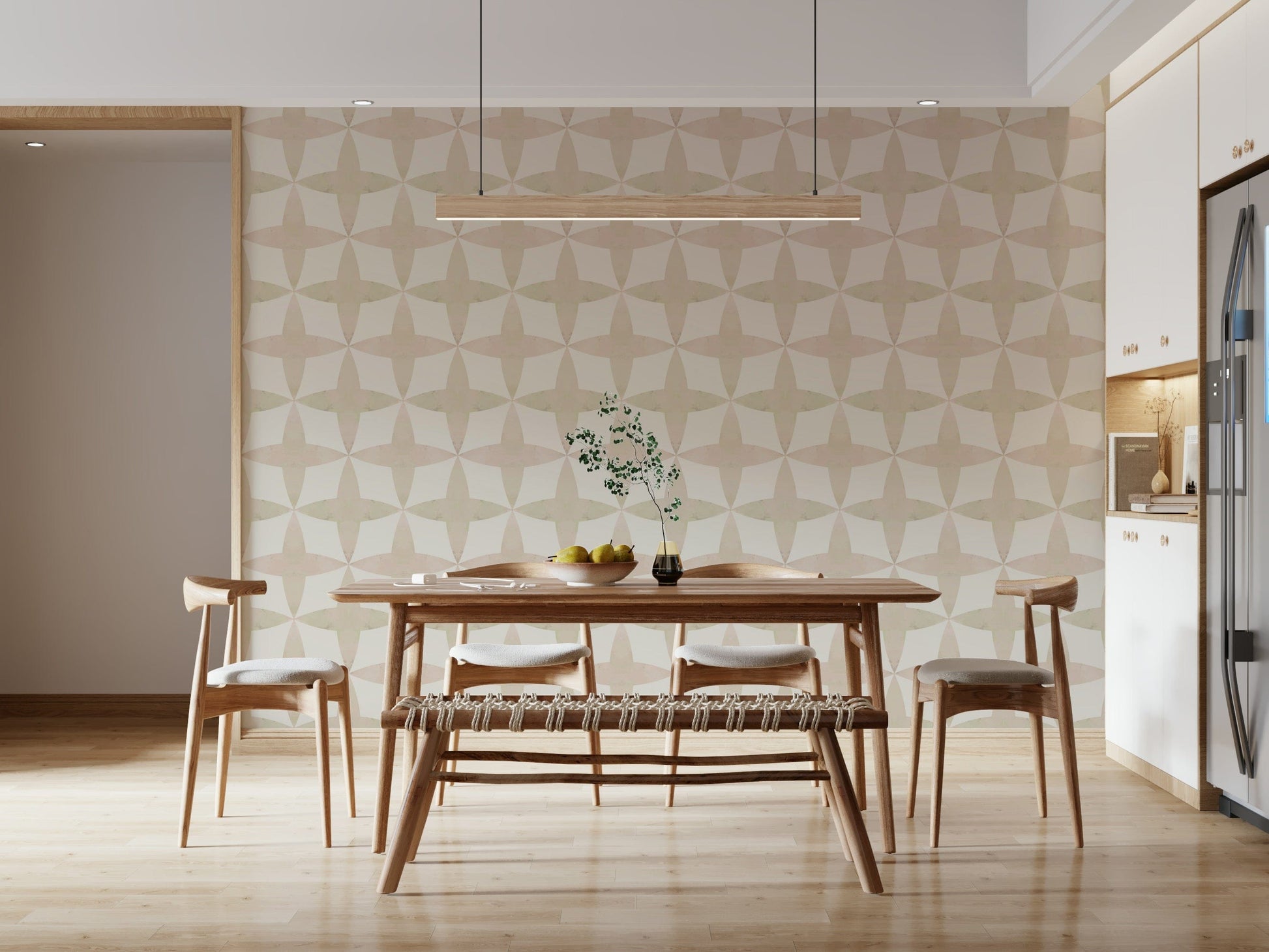 Neutral Diamonds pattern, interlocking motif, modern mural.