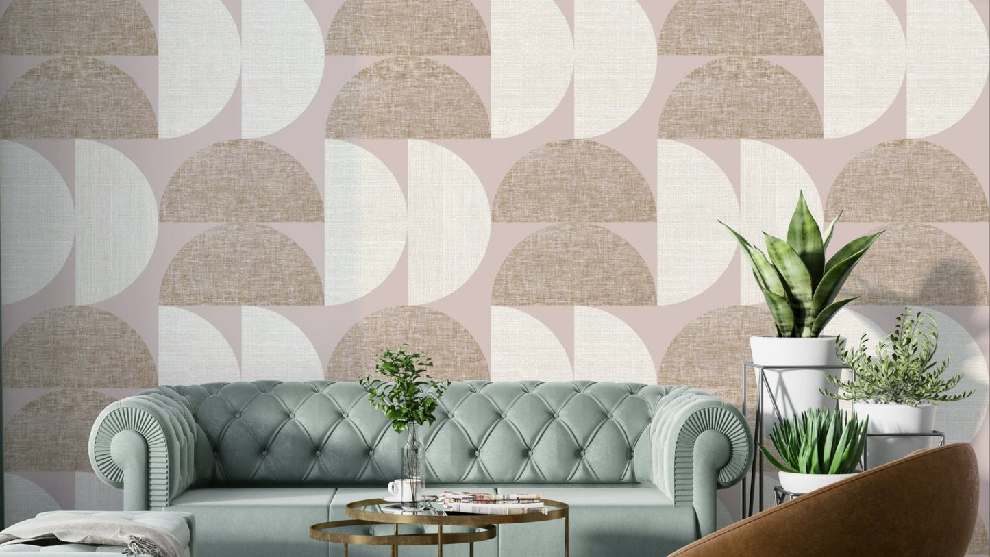 Neutral Eclipse mural wallpaper with soft semi-circles

