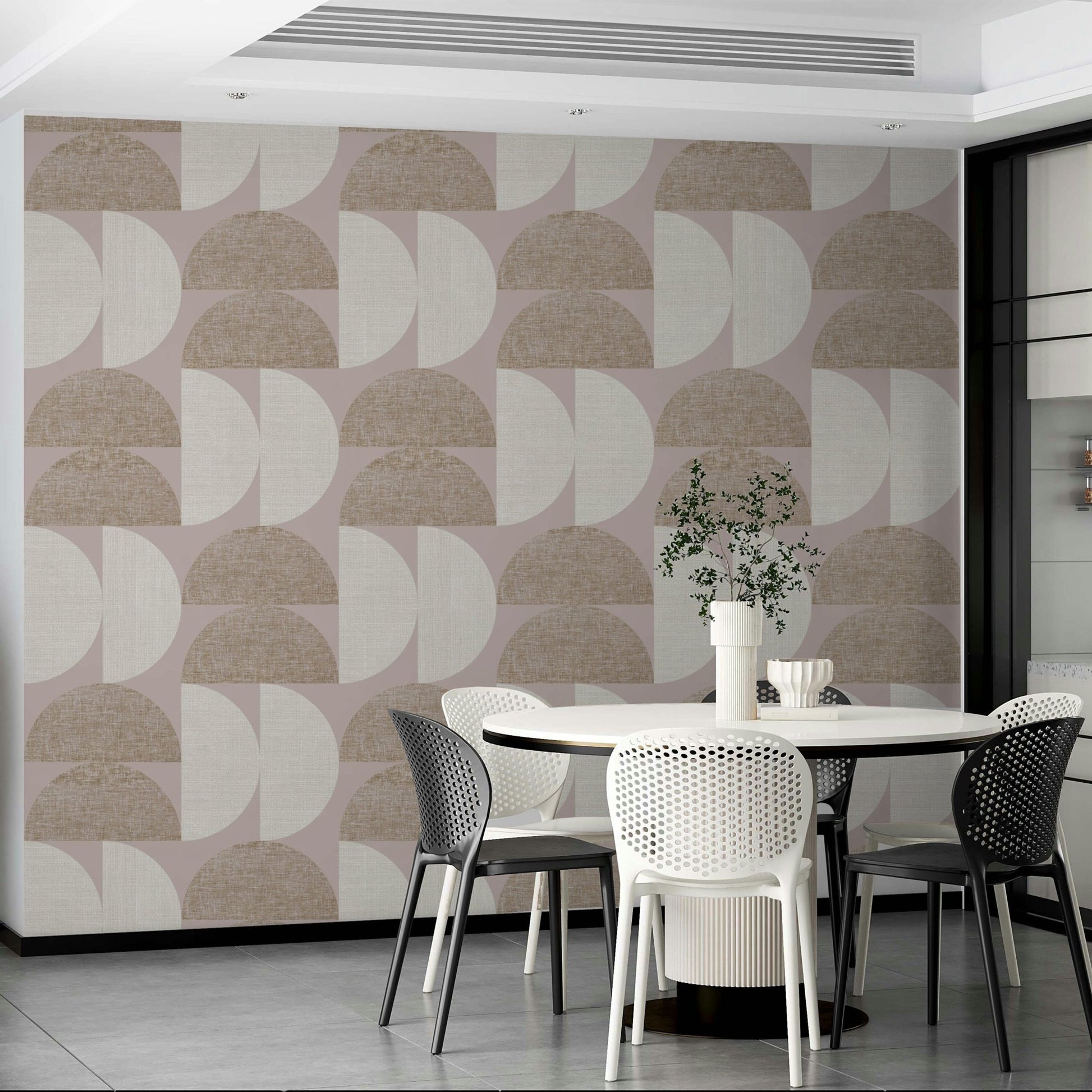 Earth-toned wall mural with simple arc design


