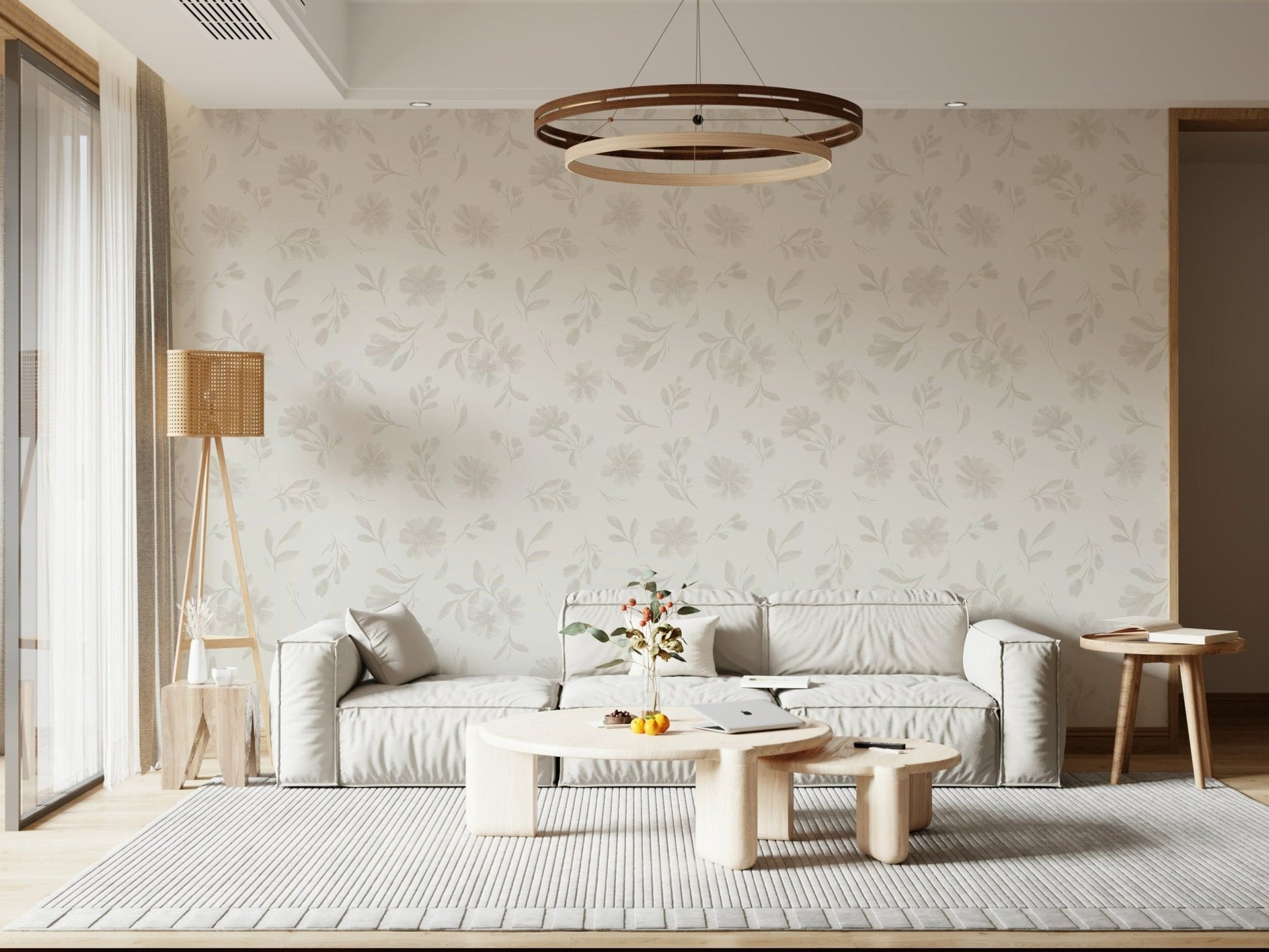 Subtle Neutral Flora Cloud Dancer White mural for nursery.