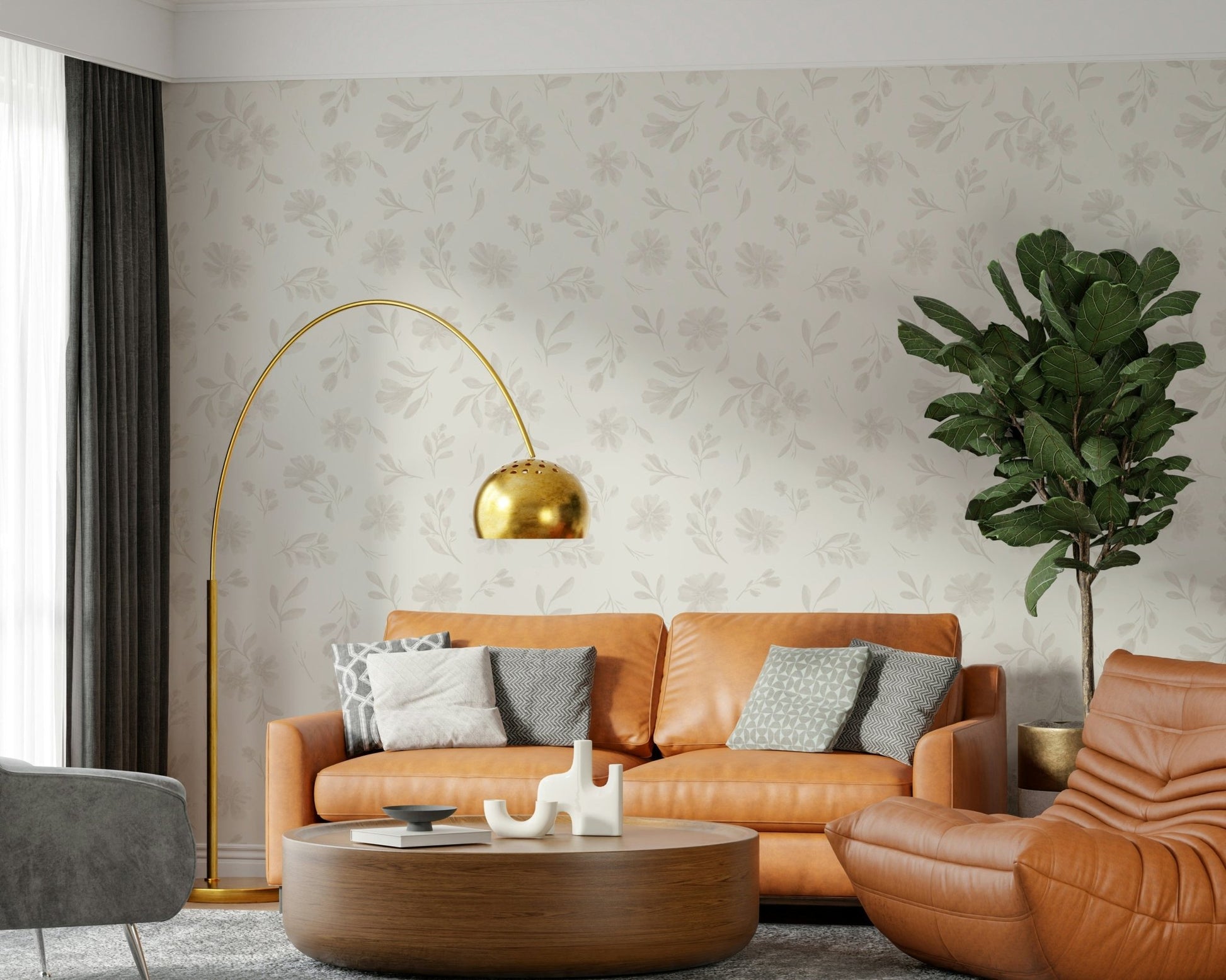 Minimalist Neutral Flora Cloud Dancer White peel stick wallpaper.