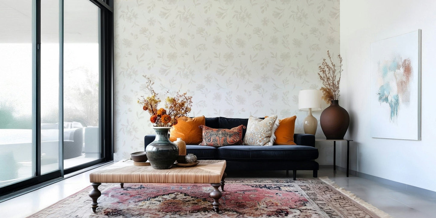 Creamy Neutral Flora Cloud Dancer White wallpaper for walls.