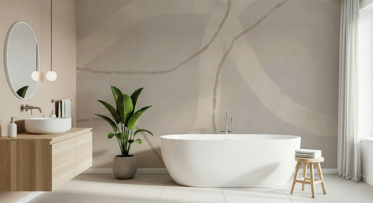 An artistic abstract flow mural on minimalist wallpaper.

