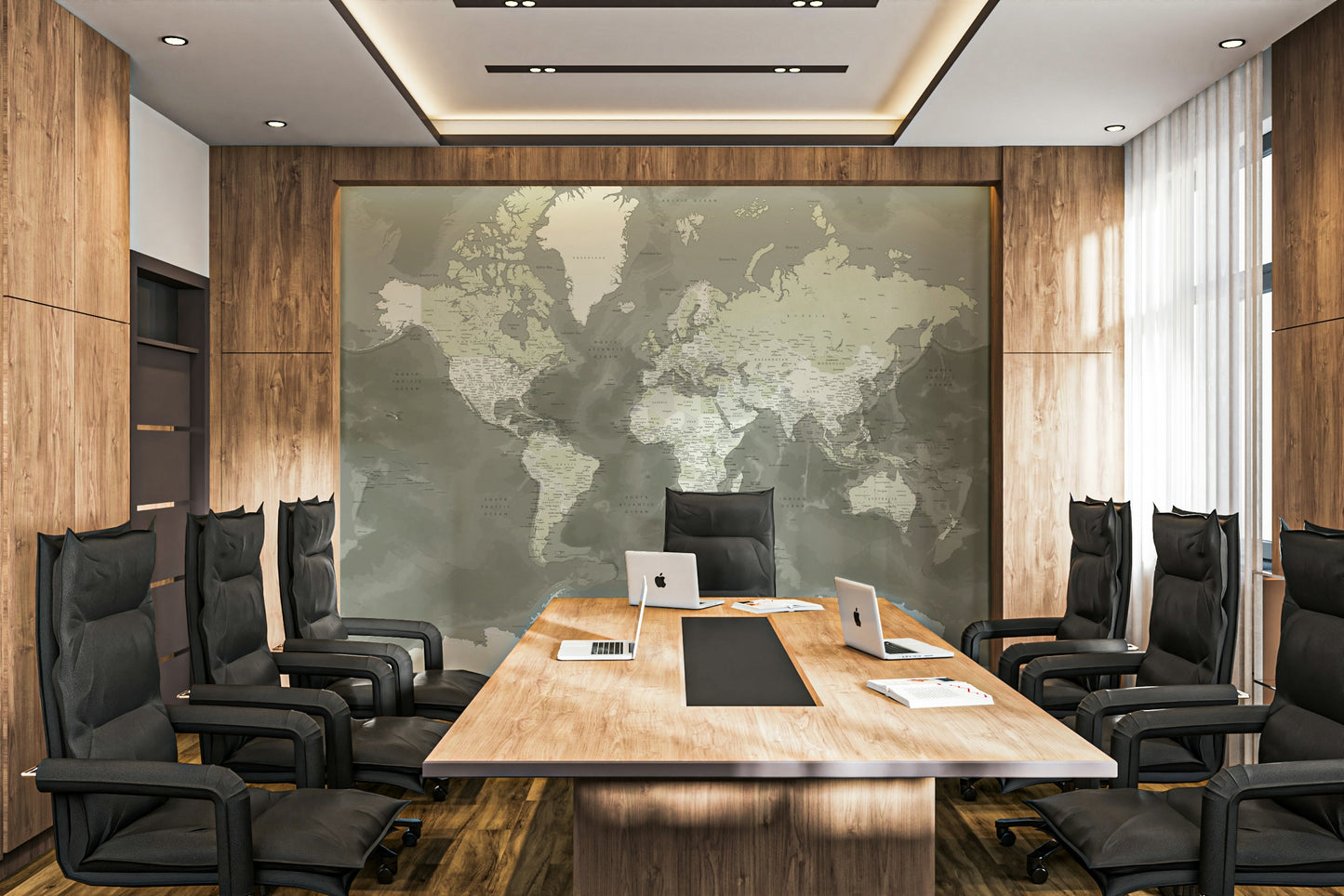 Neutral Green Watercolor World Map Wallpaper