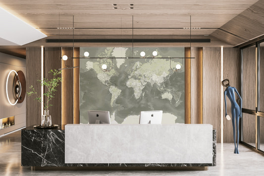 Neutral Green Watercolor World Map Wallpaper