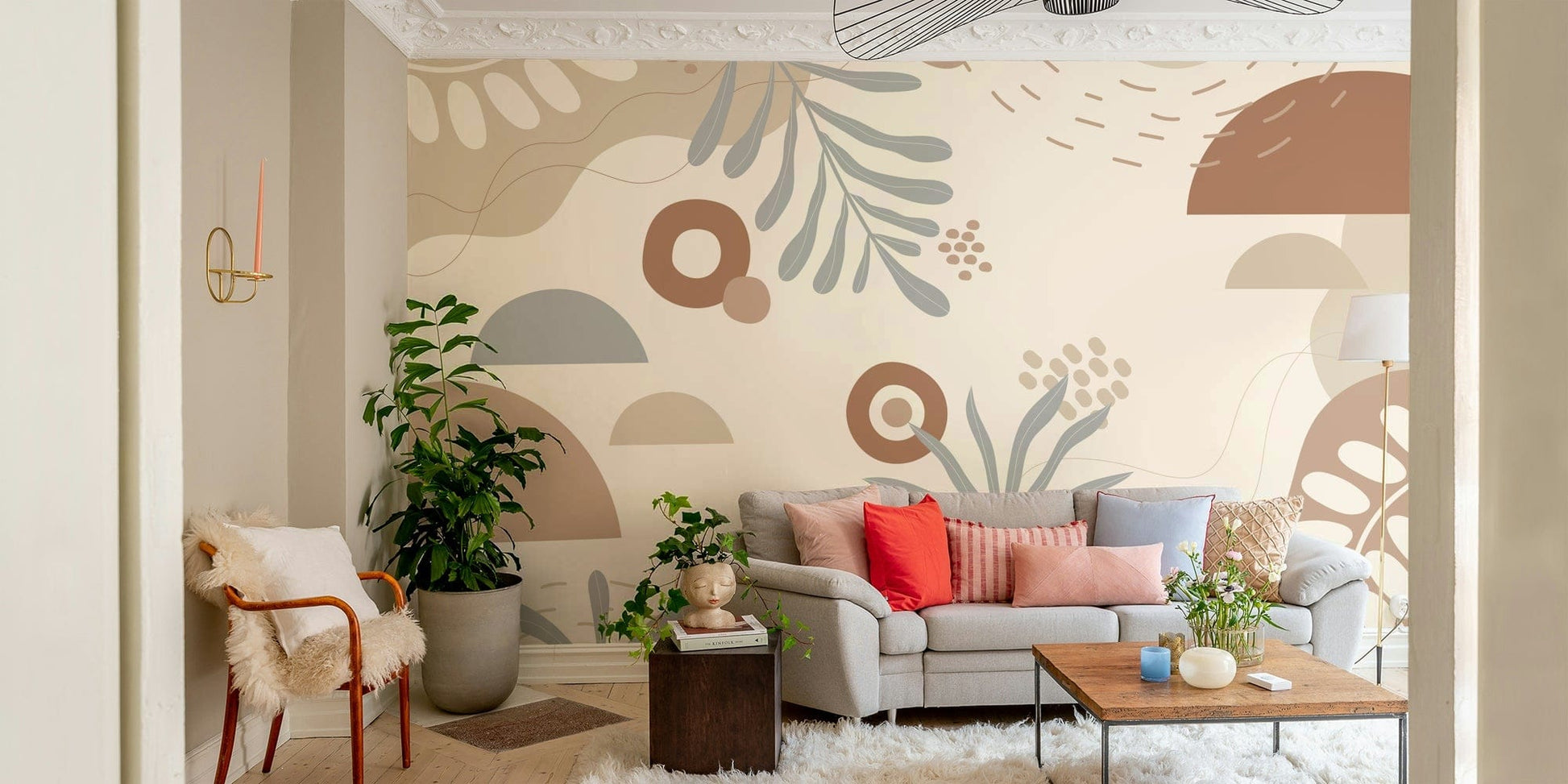 The composition is a repeating, abstract botanical pattern.

