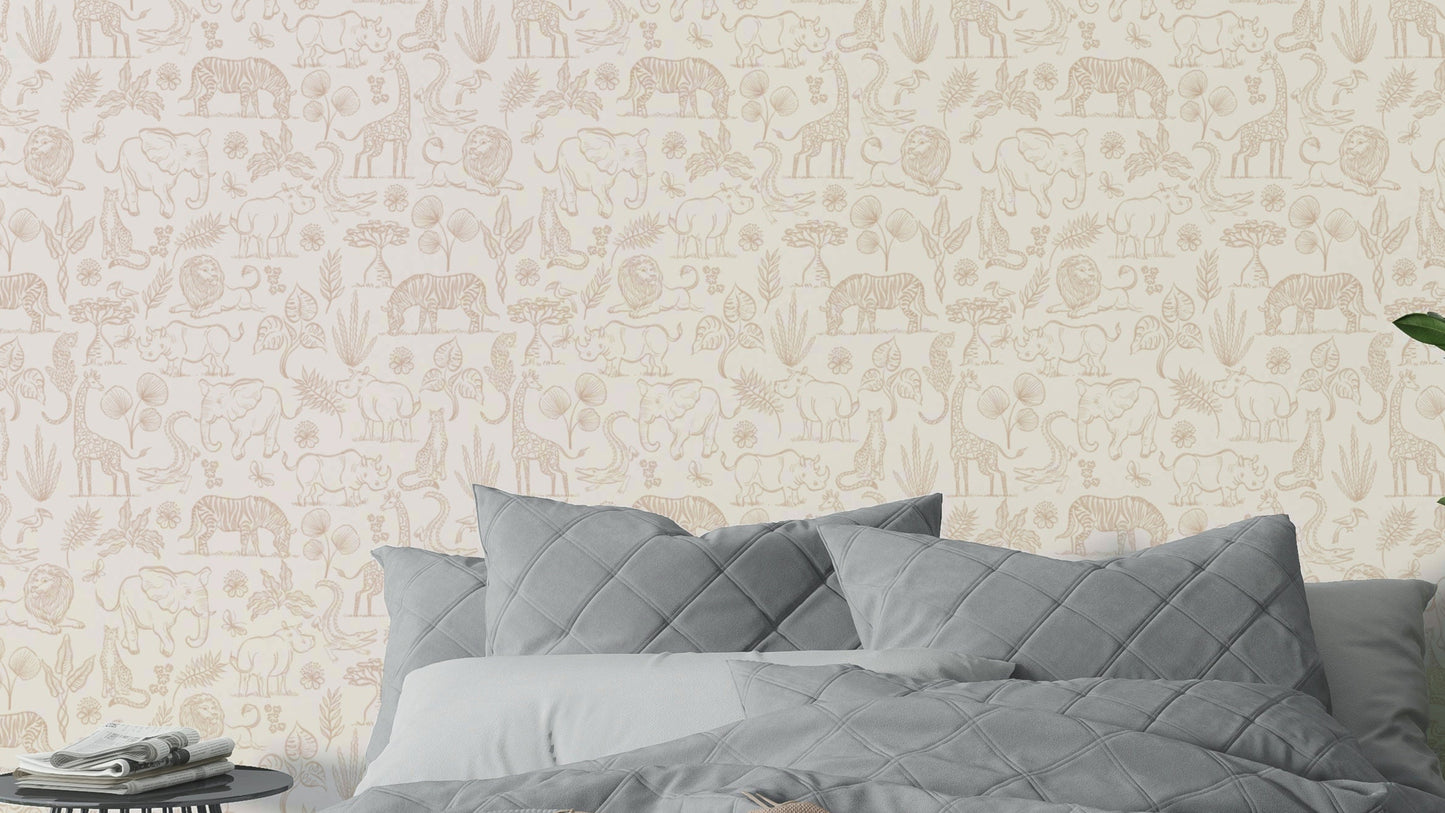 Neutral safari adventure wallpaper for stylish rooms

