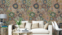 Neutral Spring Scandi Round Flowers Wallpaper.

