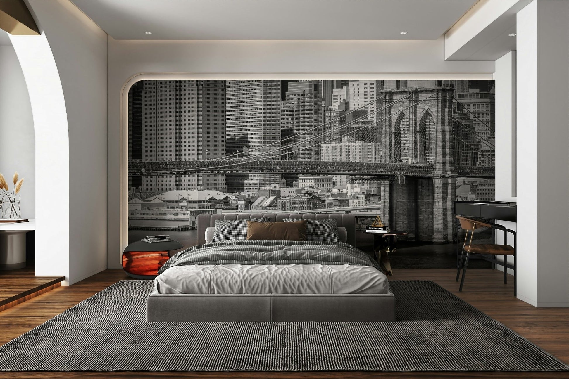 Brooklyn Bridge and Manhattan skyline in a wall mural

