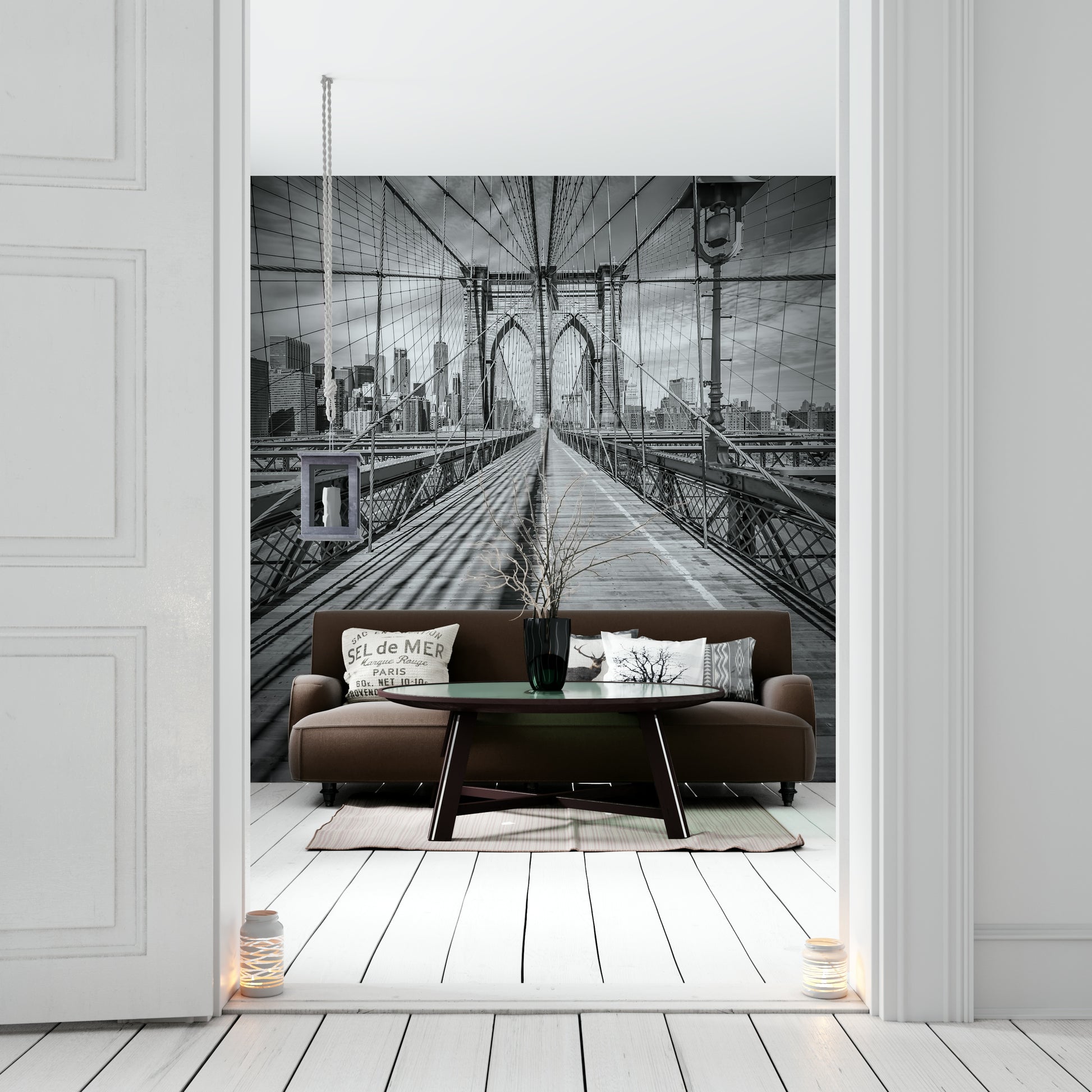 NYC Brooklyn Bridge wallpaper mural for a metropolitan feel.

