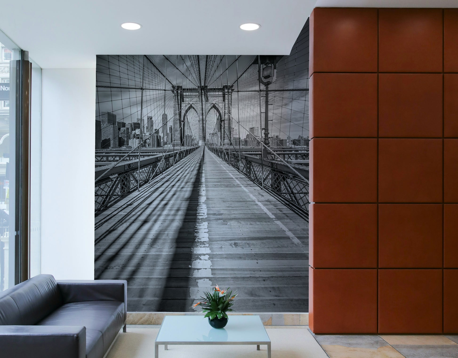 Brooklyn Bridge mural wallpaper bringing NYC’s energy indoors.

