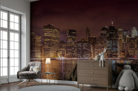 Nighttime cityscape mural showcasing New York City lights

