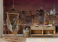 Illuminated New York City skyline mural for home decor

