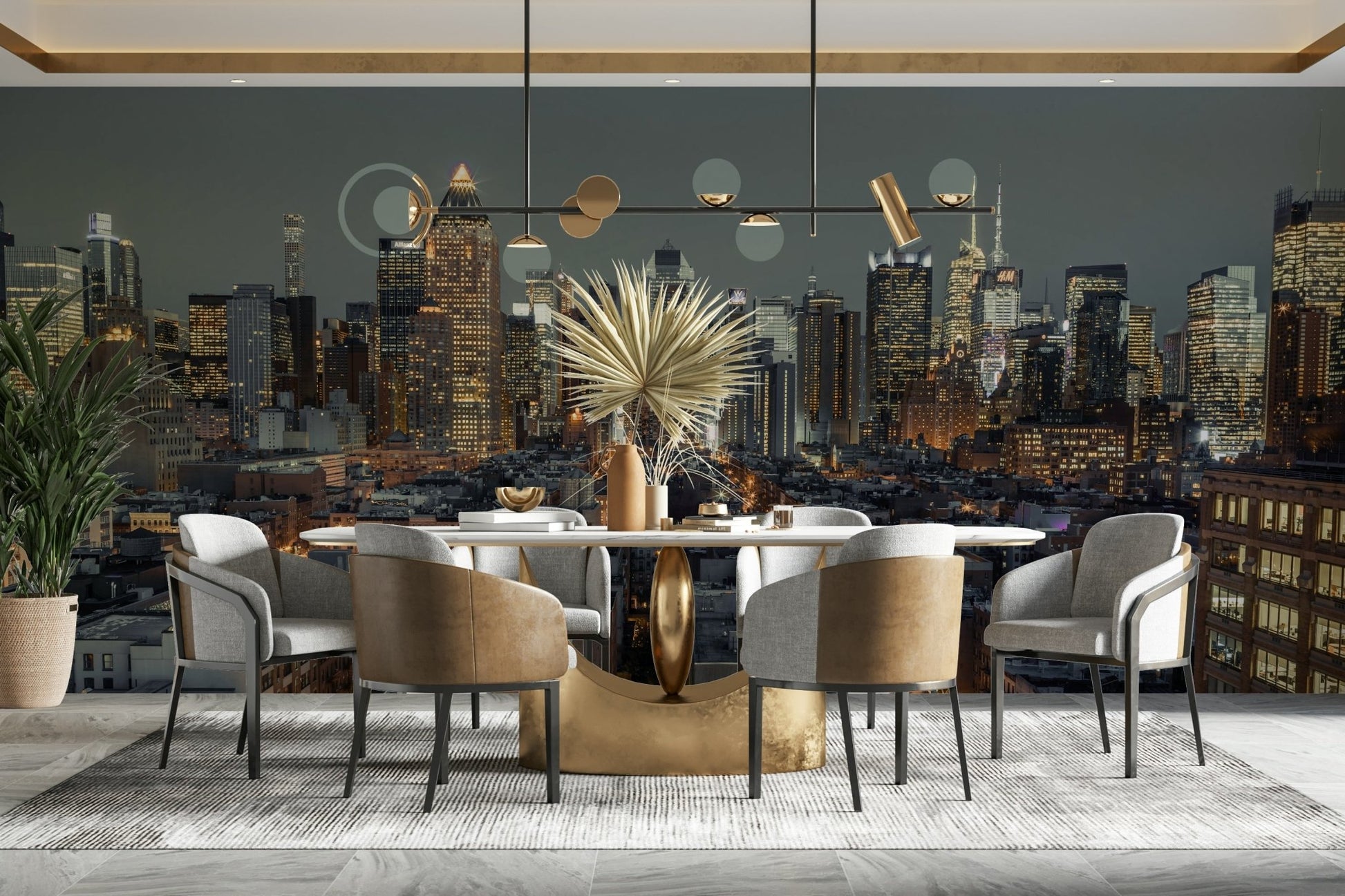 Dark blue city mural for a sophisticated room.

