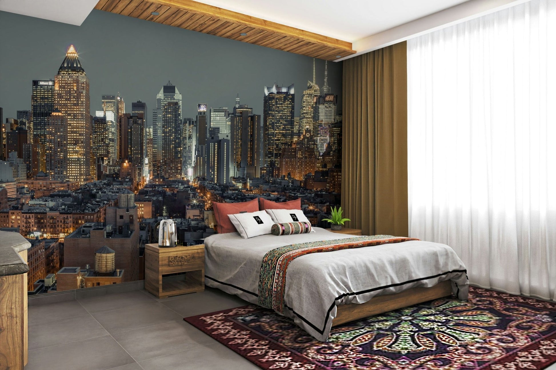 NYC nightscape peel and stick in a studio room.

