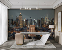 Corporate room with a professional city mural.

