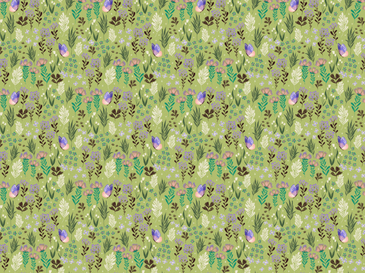 Butterfly Meadow Green Wallpaper in your room — zoomed