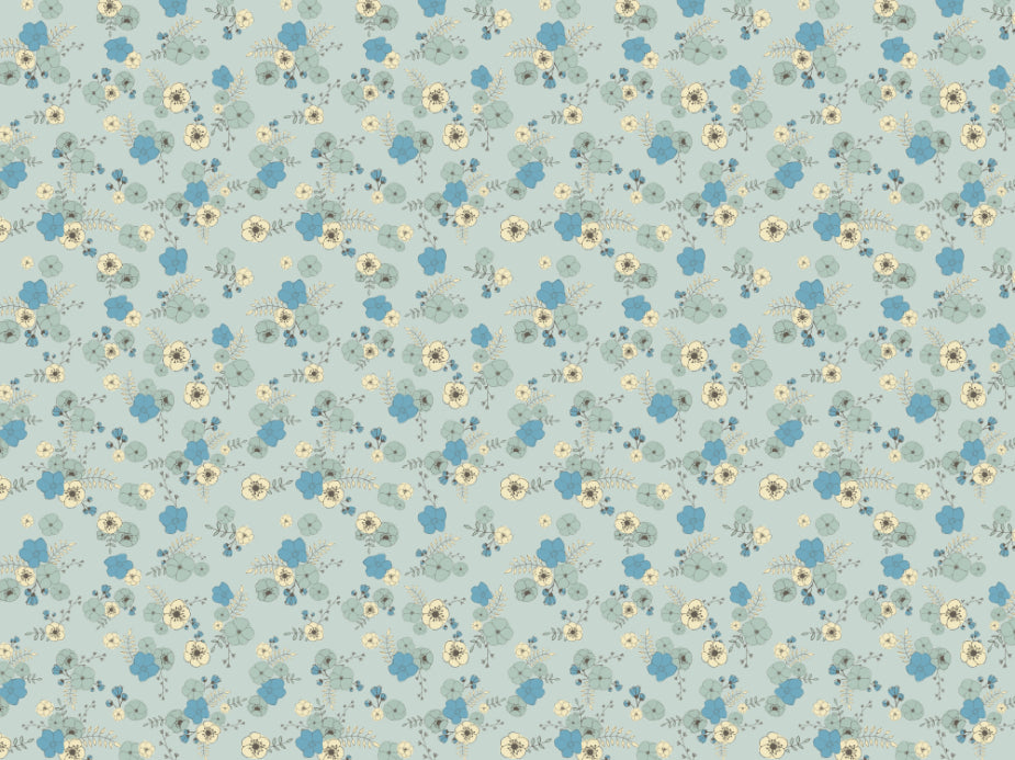 Ditsy Blooms Pastel Blue Wallpaper