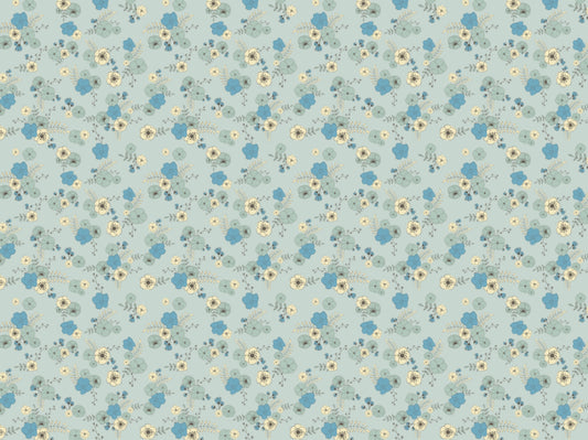 Ditsy Blooms Pastel Blue Wallpaper