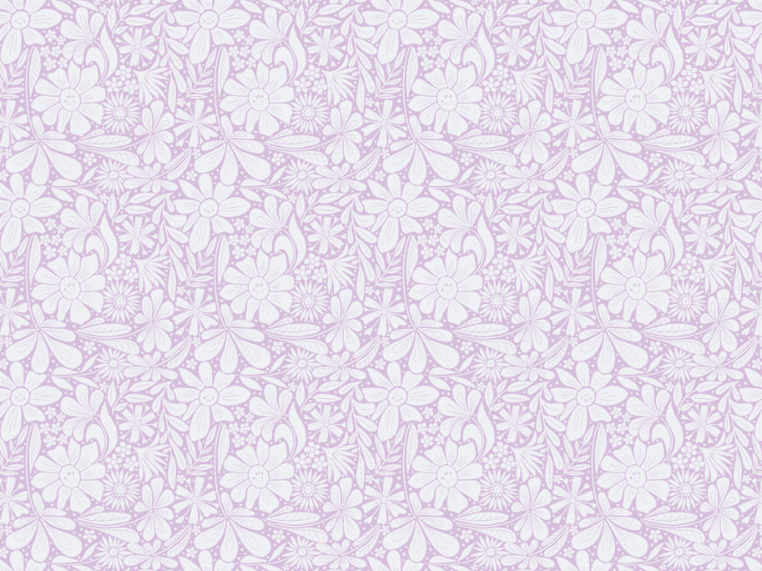 Happy Blooms Lilac Wallpaper in your room — zoomed