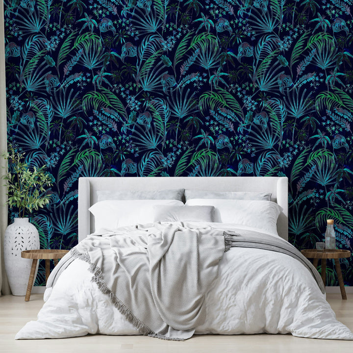 Hand Painted Night Plants botanical mural

