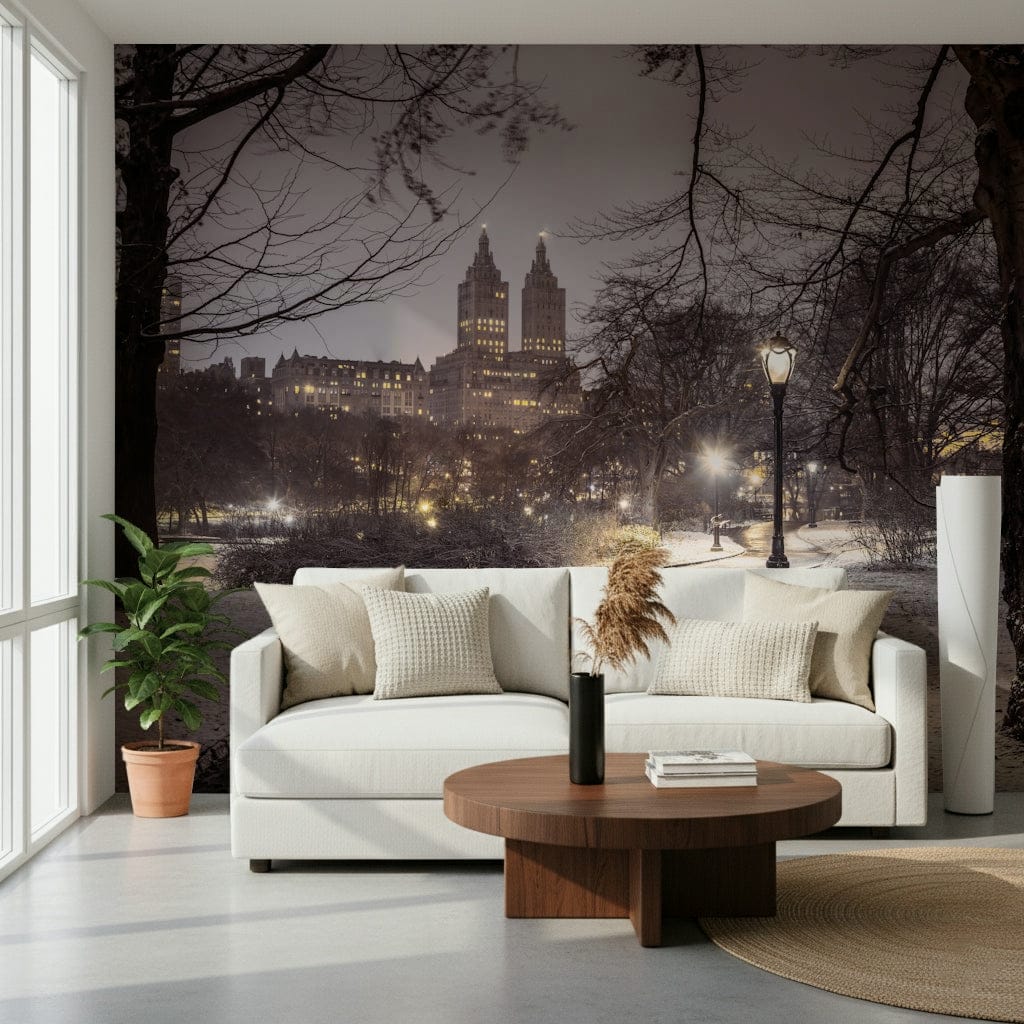 Cold serene night view on Park Path at Night peel and stick