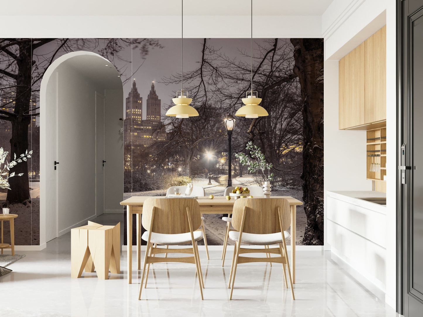 Nocturnal ambiance Park Path at Night wallpaper for walls print