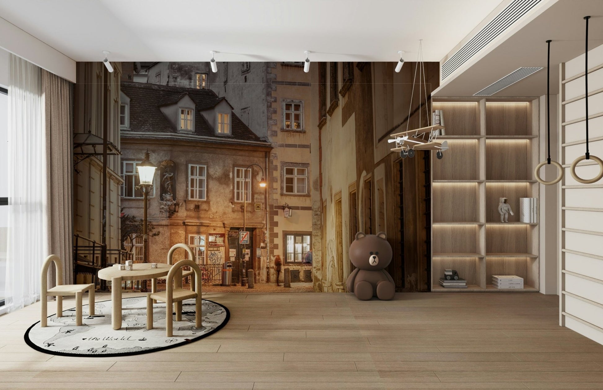 Red lanterns emitting a soft glow
