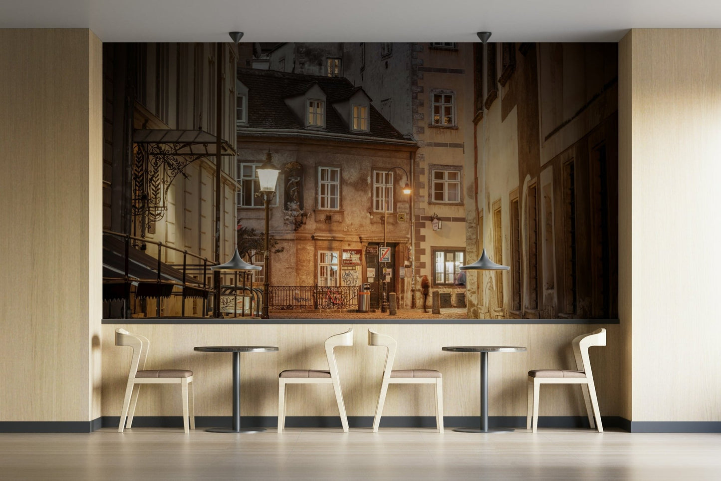 The full moon visible in the sky
