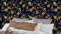 Nocturnal Garden Wallpaper with dark background and vivid florals.

