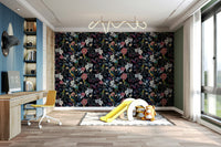 Close-up of Nocturnal Paradise wall mural featuring tropical plants.

