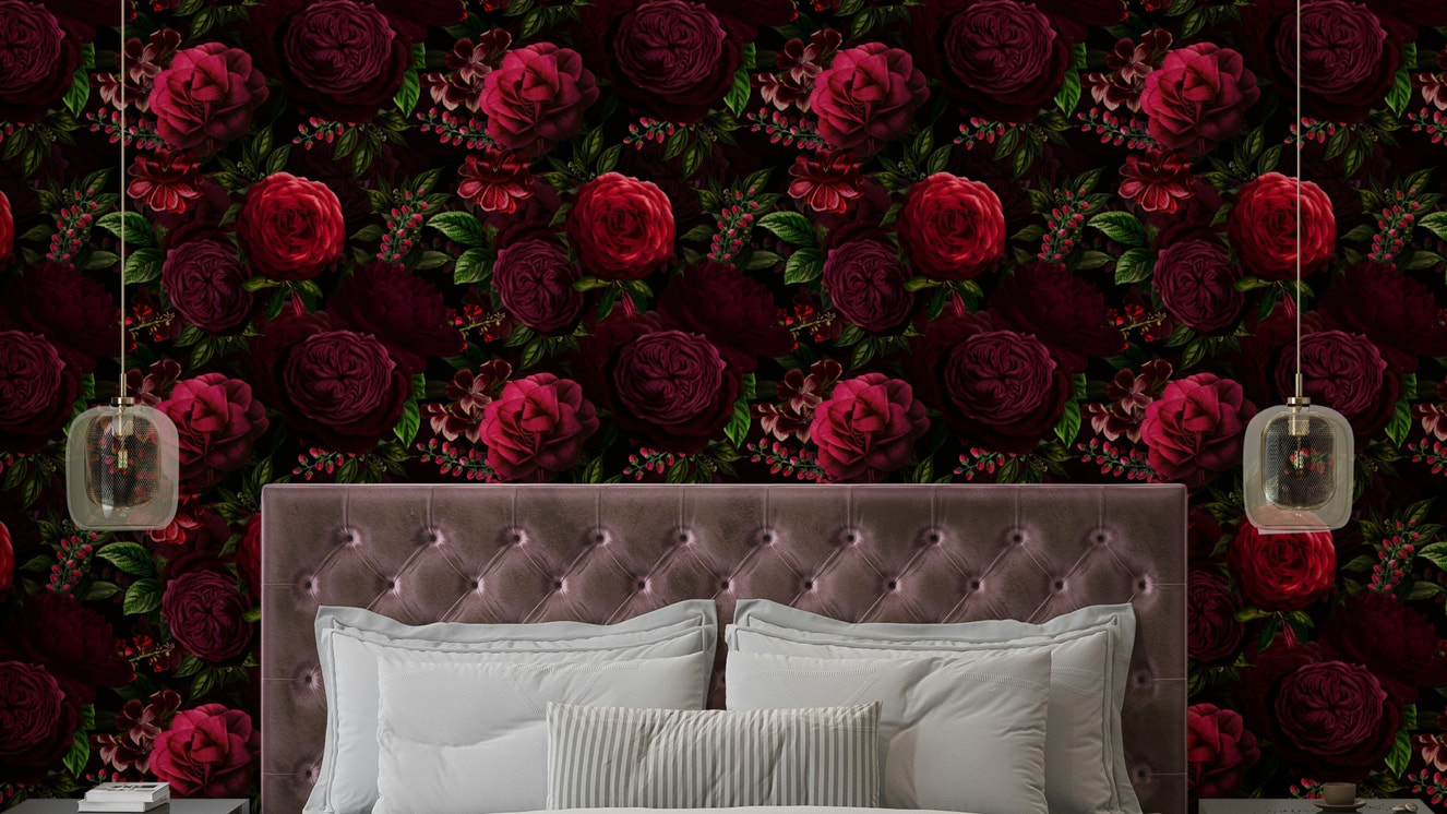 Nocturne blooms wallpaper with dark florals

