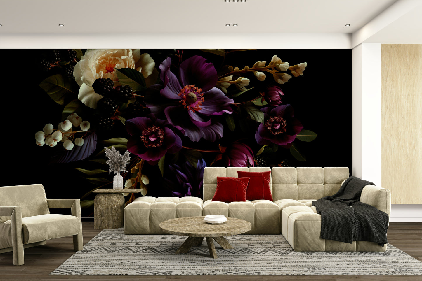Soft flower wallpaper for living rooms

