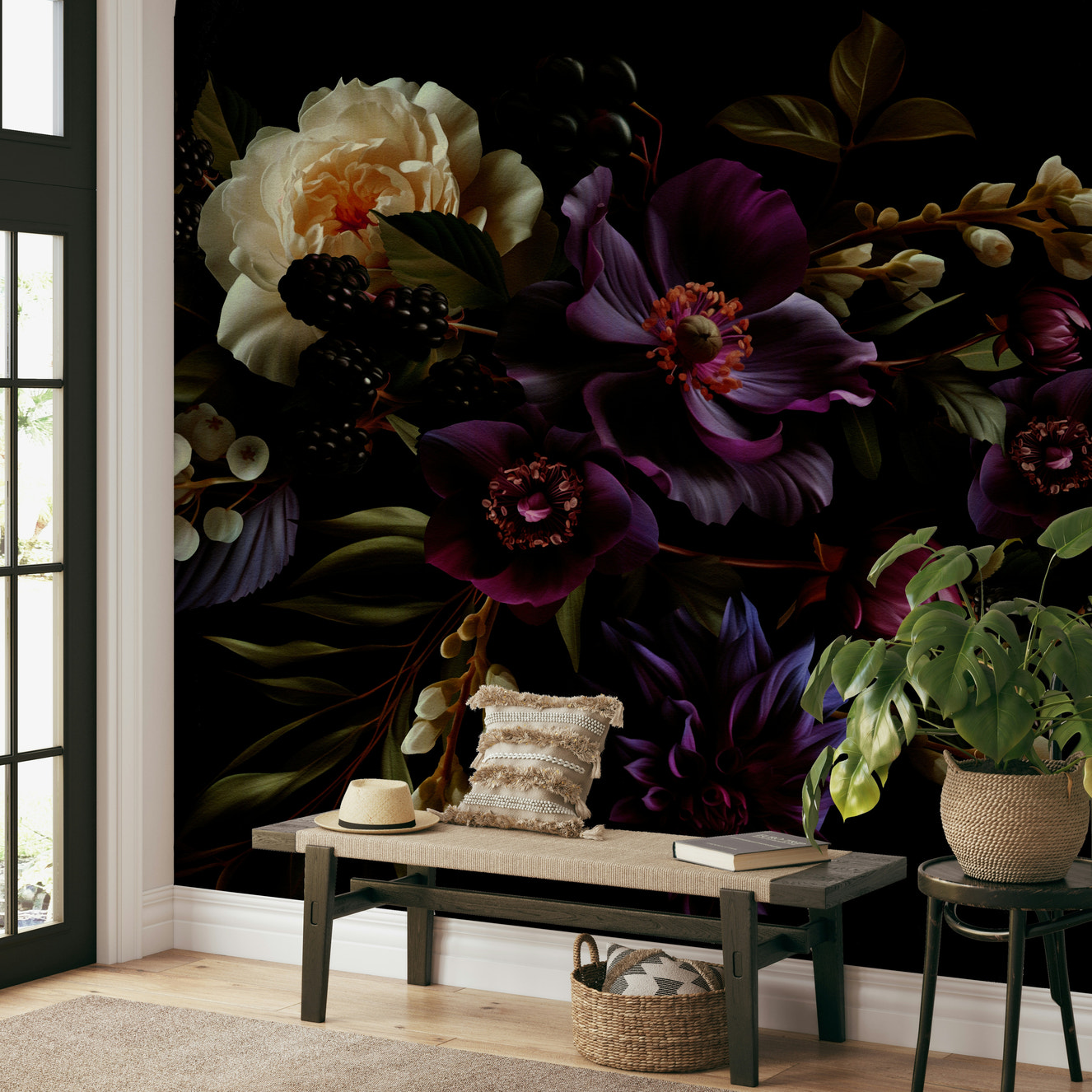 Night-blooming floral wallpaper for walls

