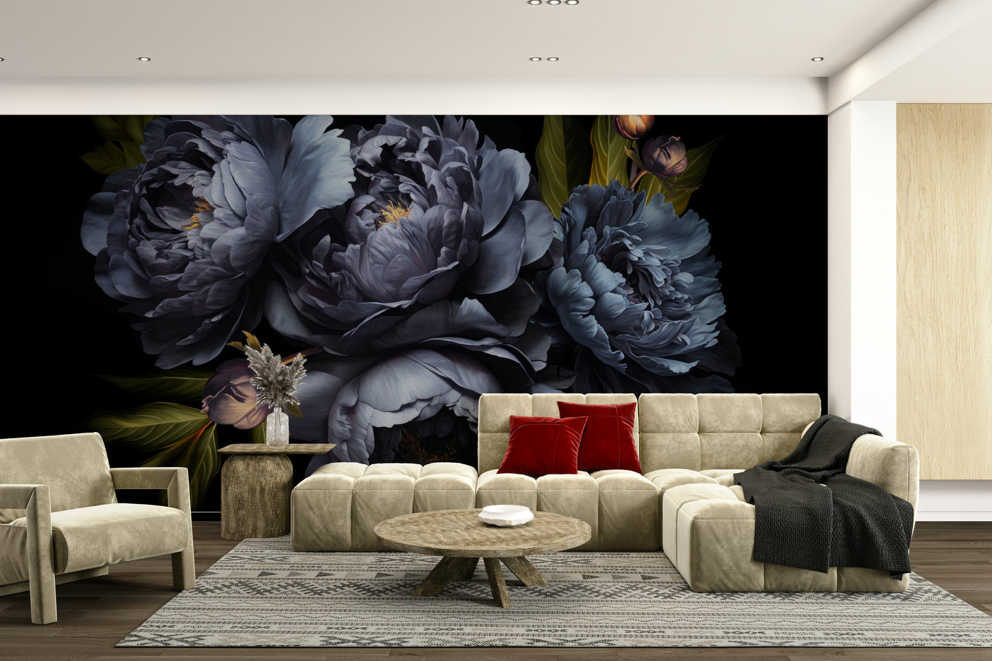 Artistic blue wall mural design

