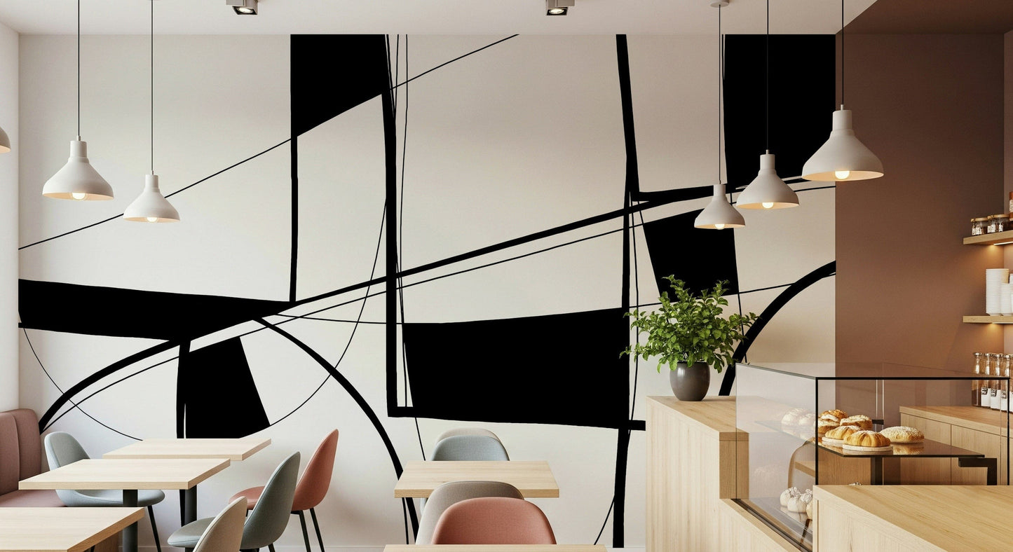 Abstract Noir Lines Wall Mural
