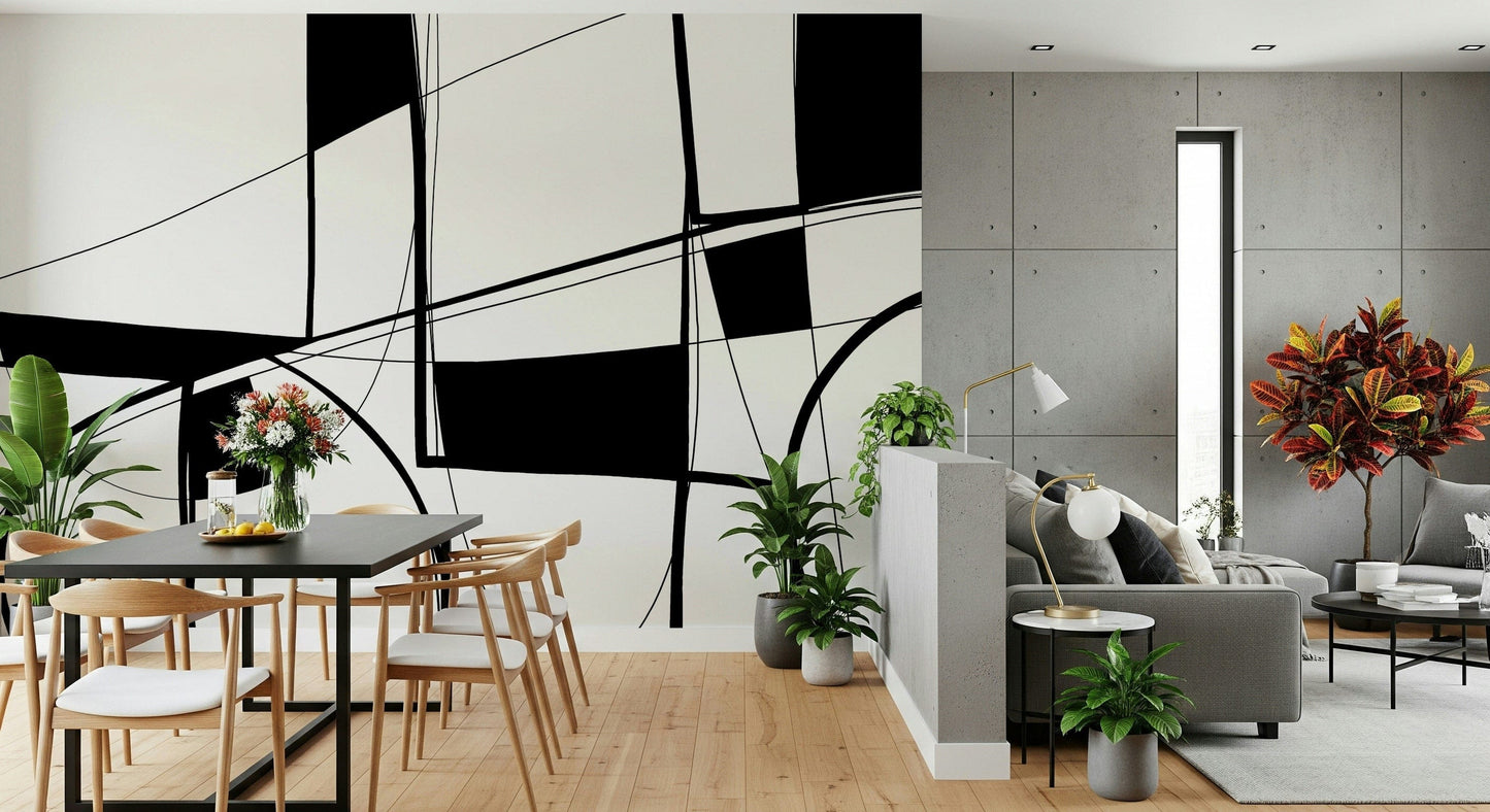 Abstract Noir Lines Wall Mural