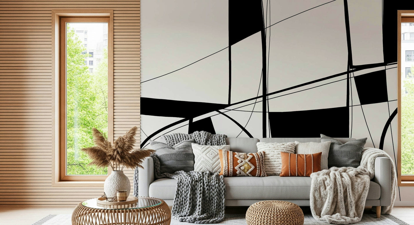 Abstract Noir Lines Wall Mural