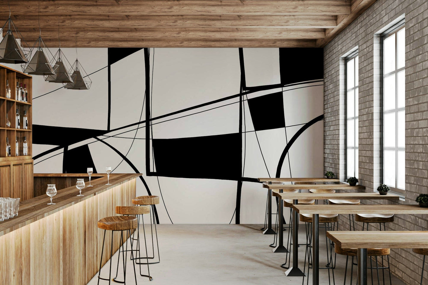 Abstract Noir Lines Wall Mural