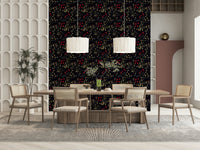 Nature-inspired wall mural with dramatic blooms in noir palette