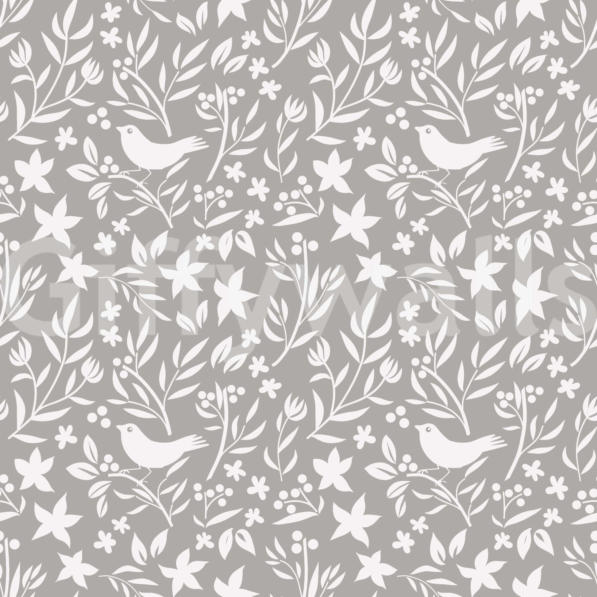 Graphic Scandinavian wallpaper, detailed star-like flowers.
