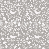 Graphic Scandinavian wallpaper, detailed star-like flowers.

