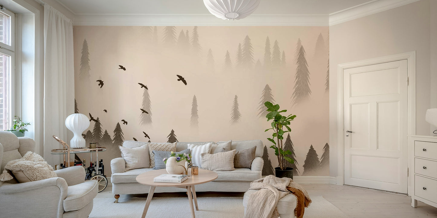 Northern Forest Sepia Wallpaper – Vintage Forest Mural