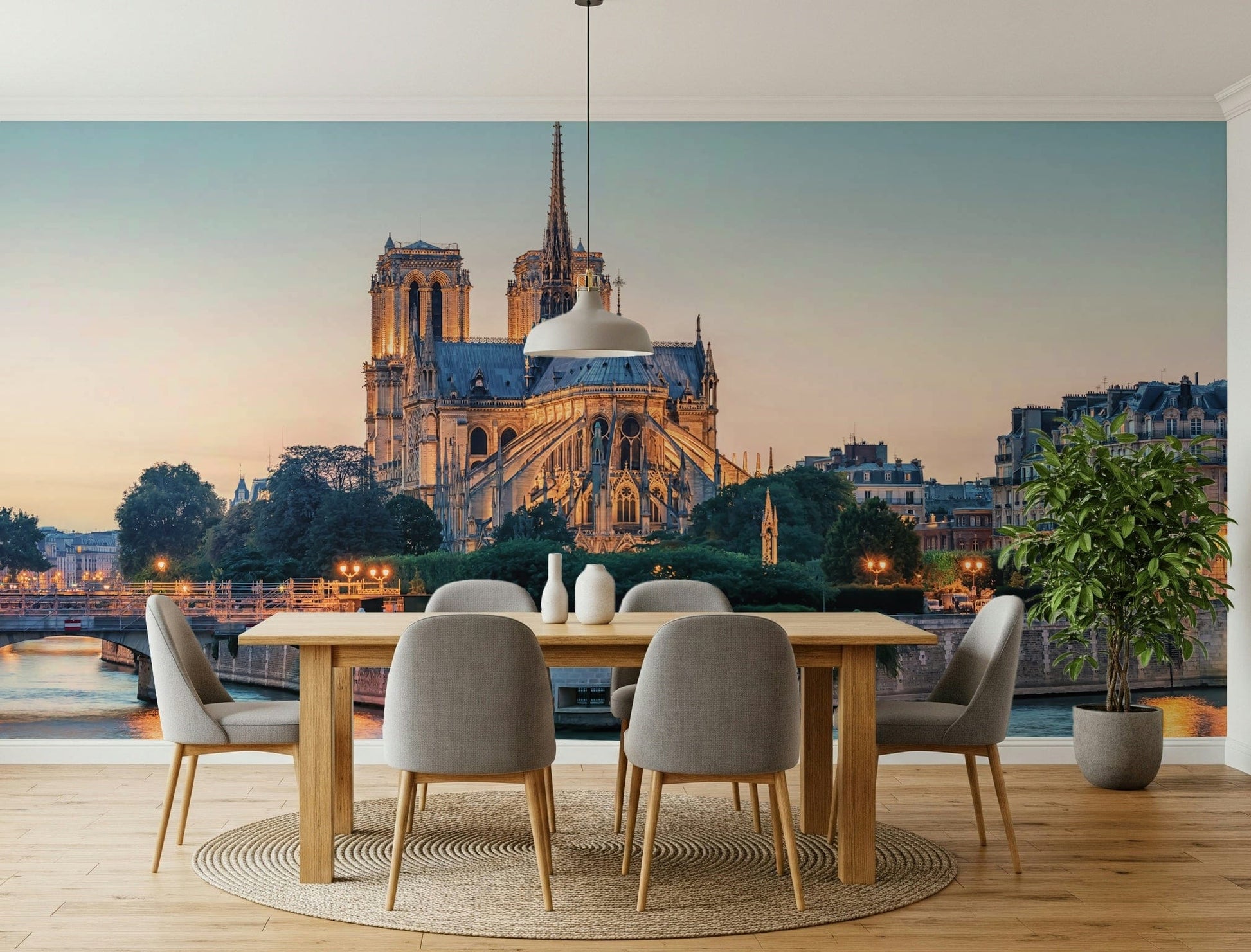 Historic Paris wall mural blending cityscape and mountain wallpaper atmosphere
