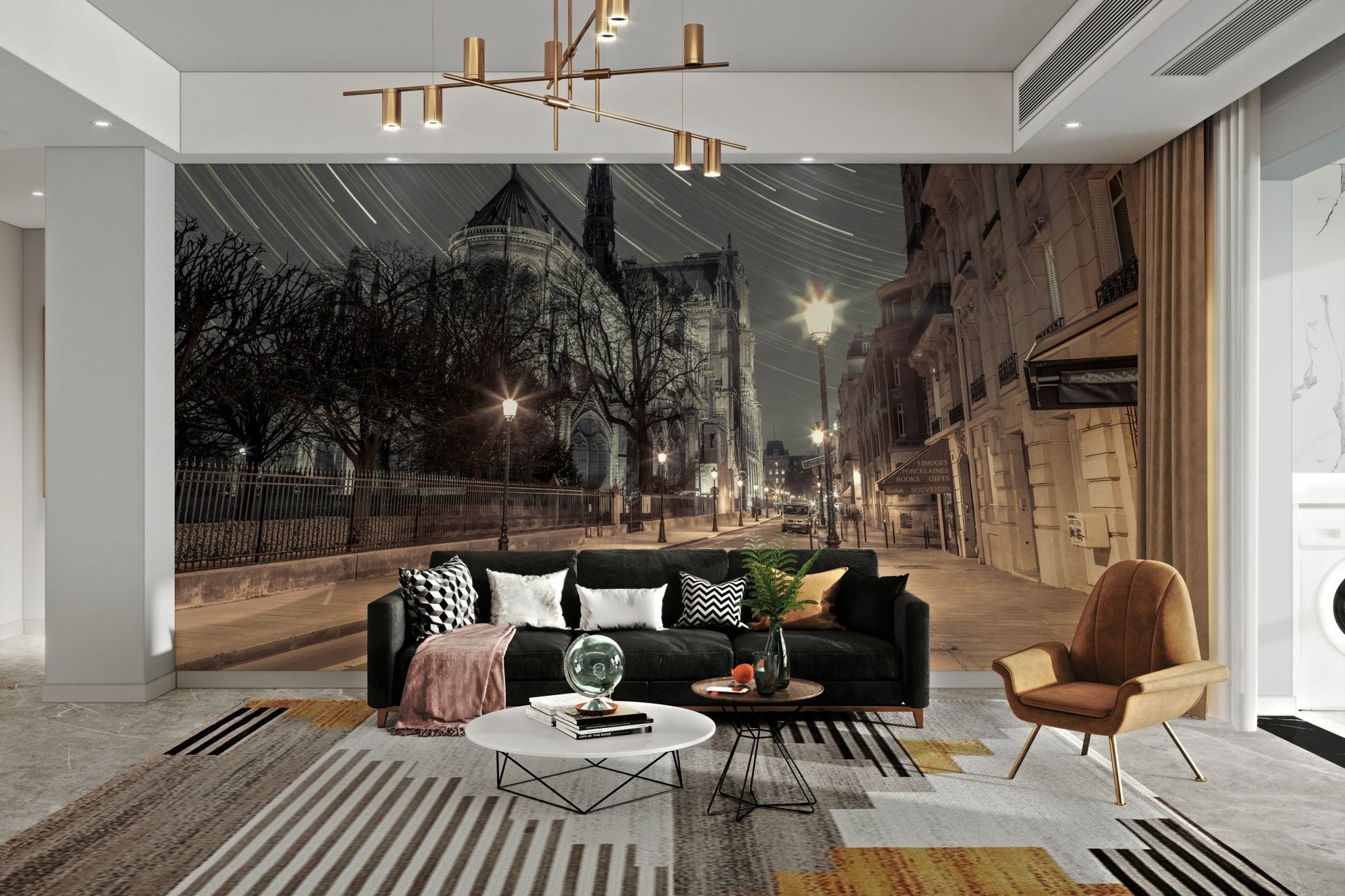 Quiet Parisian streets with lampposts.

